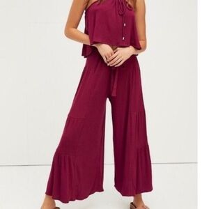 Free People Porter Set Ribbed Lounge Pants Plum XS